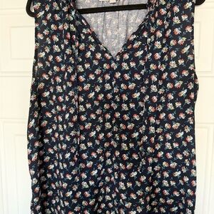 LOFT Floral V-Neck Blouse - Navy Multi